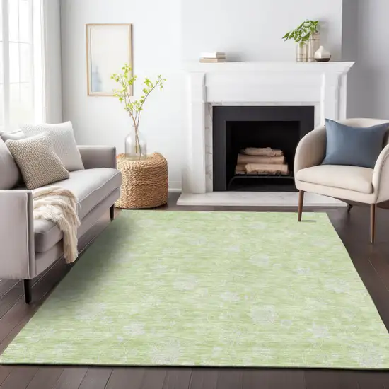 Artichoke Green And Ivory Floral Washable Area Rug With UV Protection Photo 4