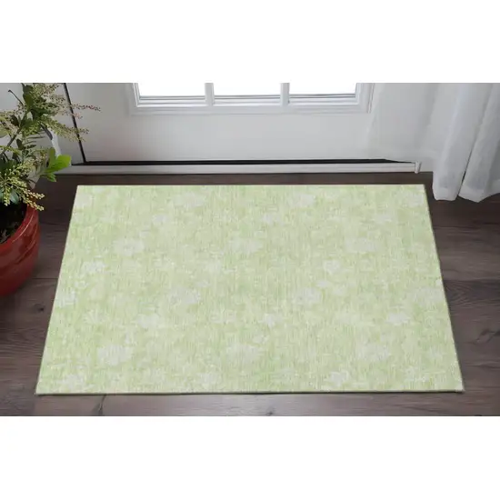 Artichoke Green And Ivory Floral Washable Area Rug With UV Protection Photo 2