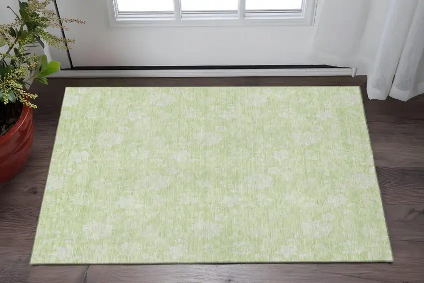 Artichoke Green And Ivory Floral Washable Area Rug With UV Protection Photo 2