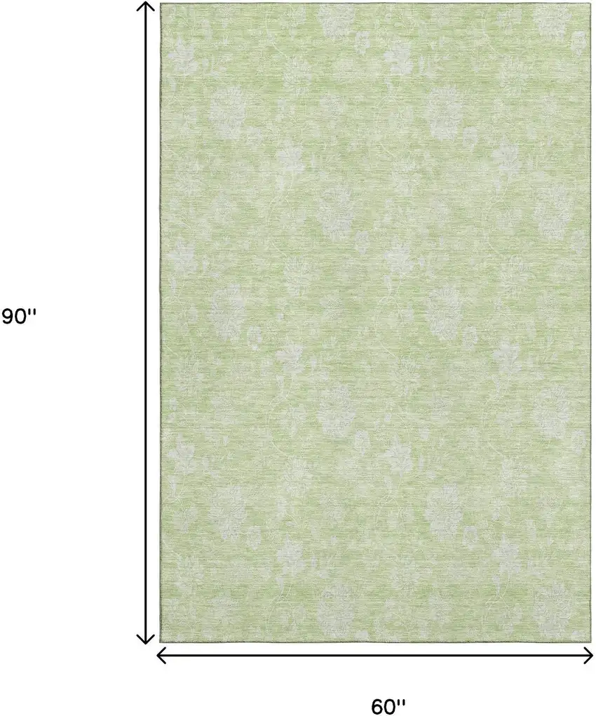 Artichoke Green And Ivory Floral Washable Area Rug With UV Protection Photo 6