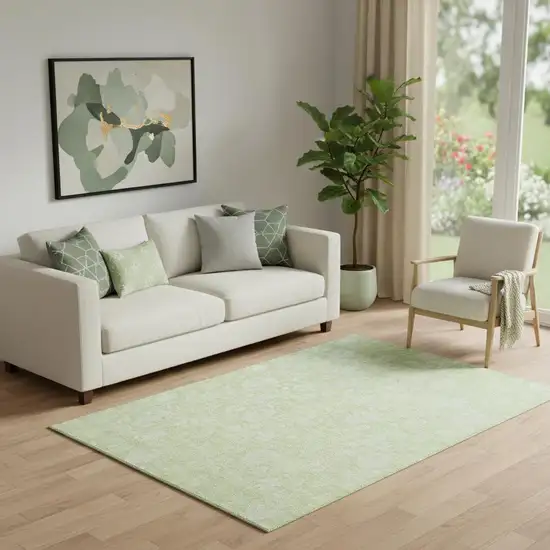 Artichoke Green And Ivory Floral Washable Area Rug With UV Protection Photo 1