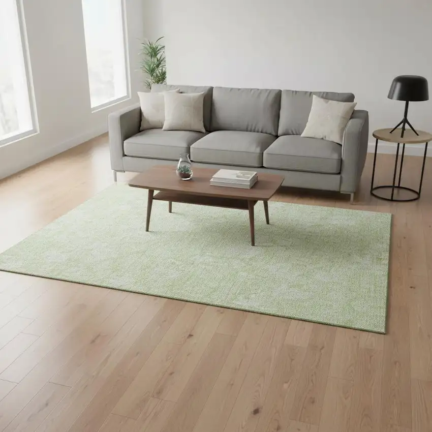 Artichoke Green And Ivory Floral Washable Area Rug With UV Protection Photo 3