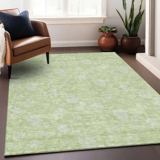 Artichoke Green And Ivory Floral Washable Area Rug With UV Protection Photo 4