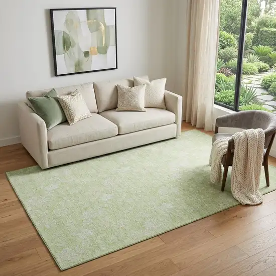 Artichoke Green And Ivory Floral Washable Area Rug With UV Protection Photo 1