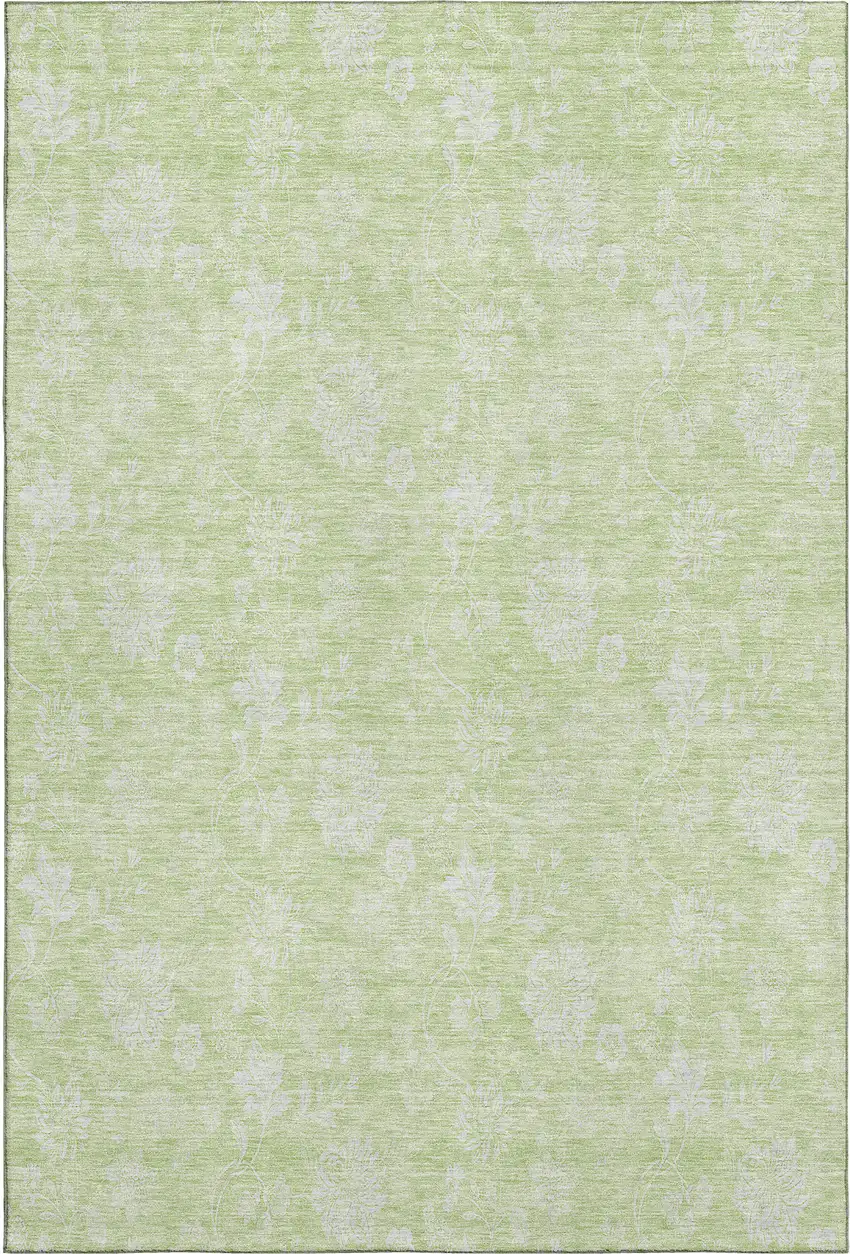 Artichoke Green And Ivory Floral Washable Area Rug With UV Protection Photo 1