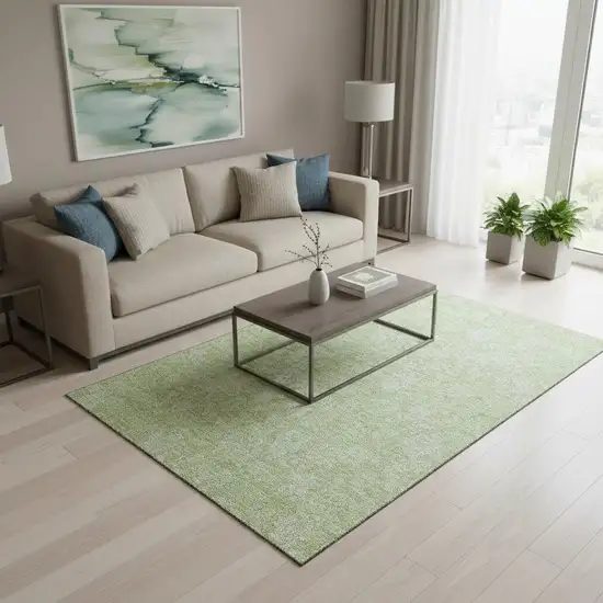 Artichoke Green And Ivory Floral Washable Area Rug With UV Protection Photo 2