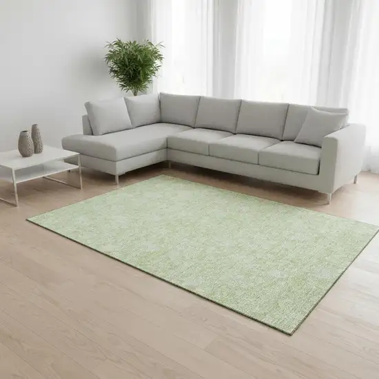 Artichoke Green And Ivory Floral Washable Area Rug With UV Protection Photo 2