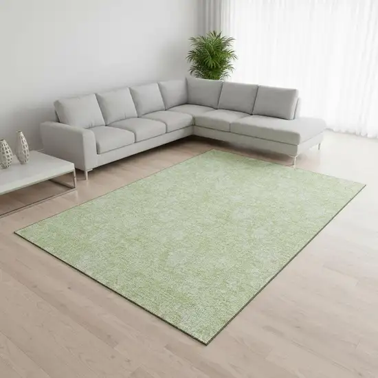 Artichoke Green And Ivory Floral Washable Area Rug With UV Protection Photo 3