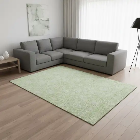 Artichoke Green And Ivory Floral Washable Area Rug With UV Protection Photo 1