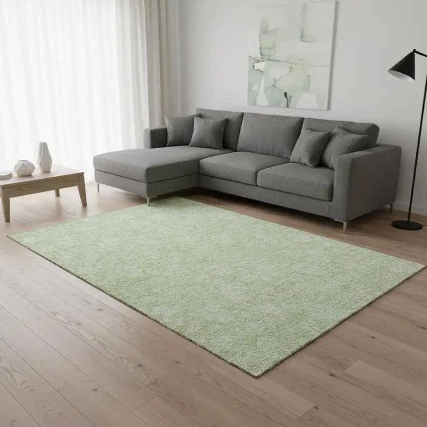 Artichoke Green And Ivory Floral Washable Area Rug With UV Protection Photo 3