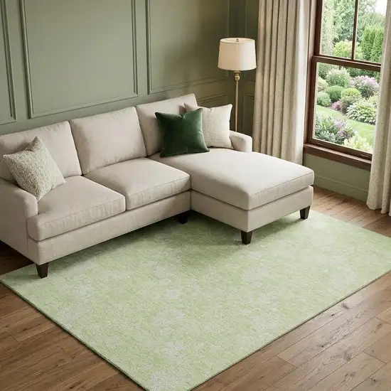 Artichoke Green And Ivory Floral Washable Area Rug With UV Protection Photo 1