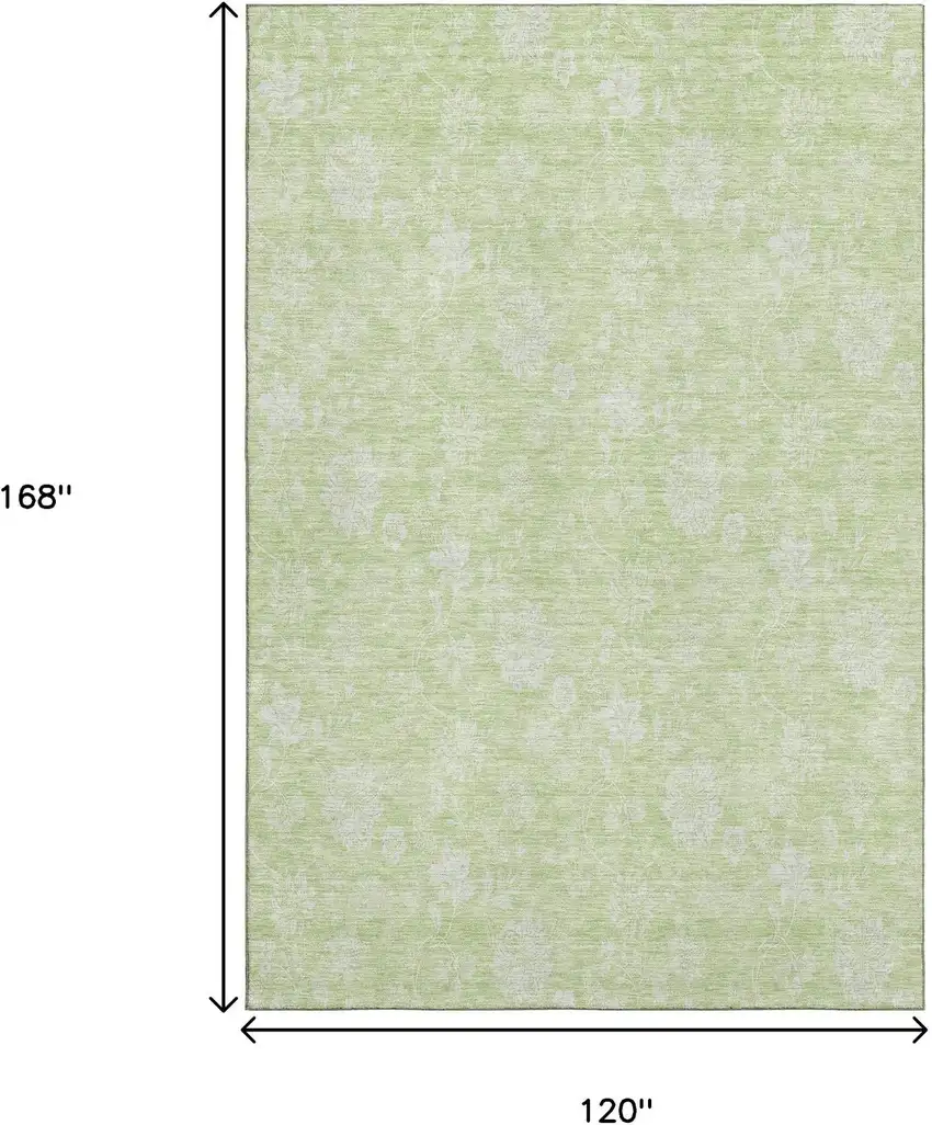 Artichoke Green And Ivory Floral Washable Area Rug With UV Protection Photo 4
