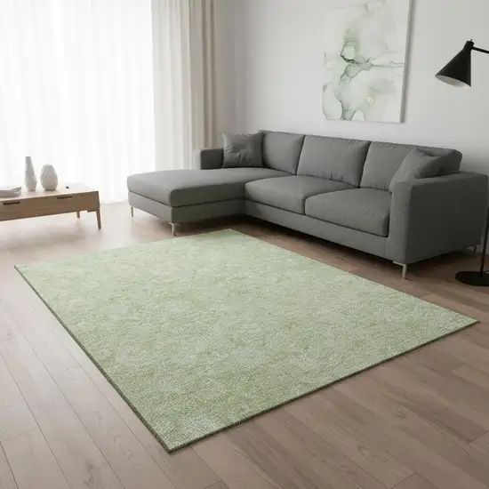 Artichoke Green And Ivory Floral Washable Area Rug With UV Protection Photo 3