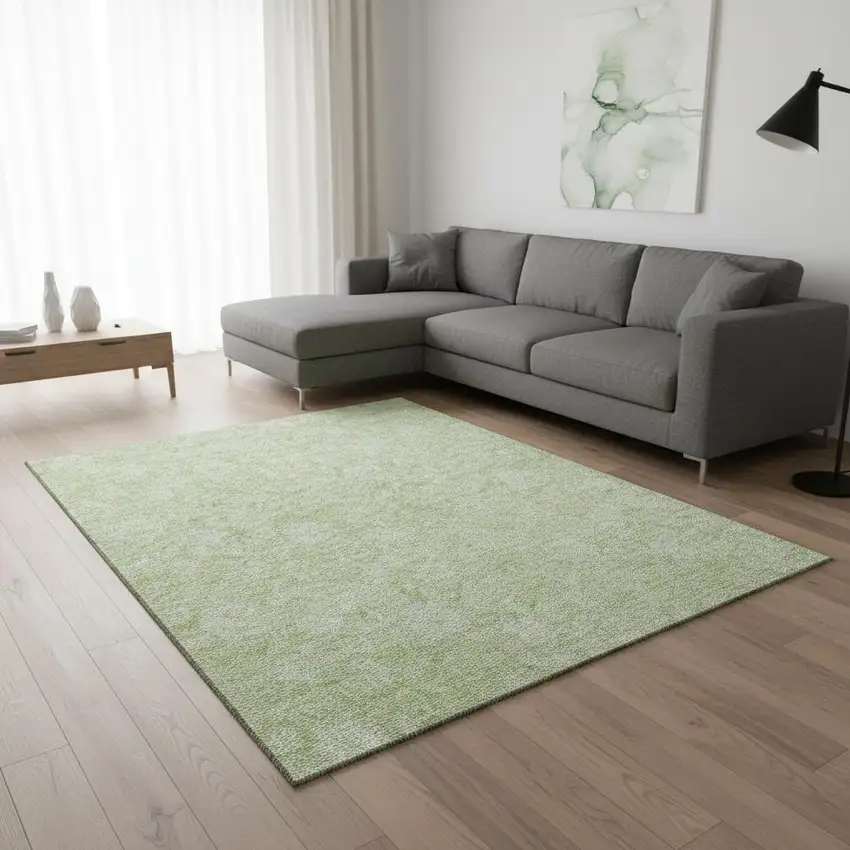 Artichoke Green And Ivory Floral Washable Area Rug With UV Protection Photo 3