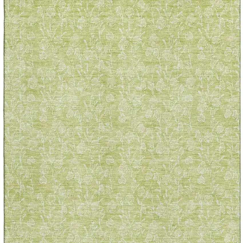 Artichoke Green And Ivory Floral Washable Area Rug With UV Protection Photo 3