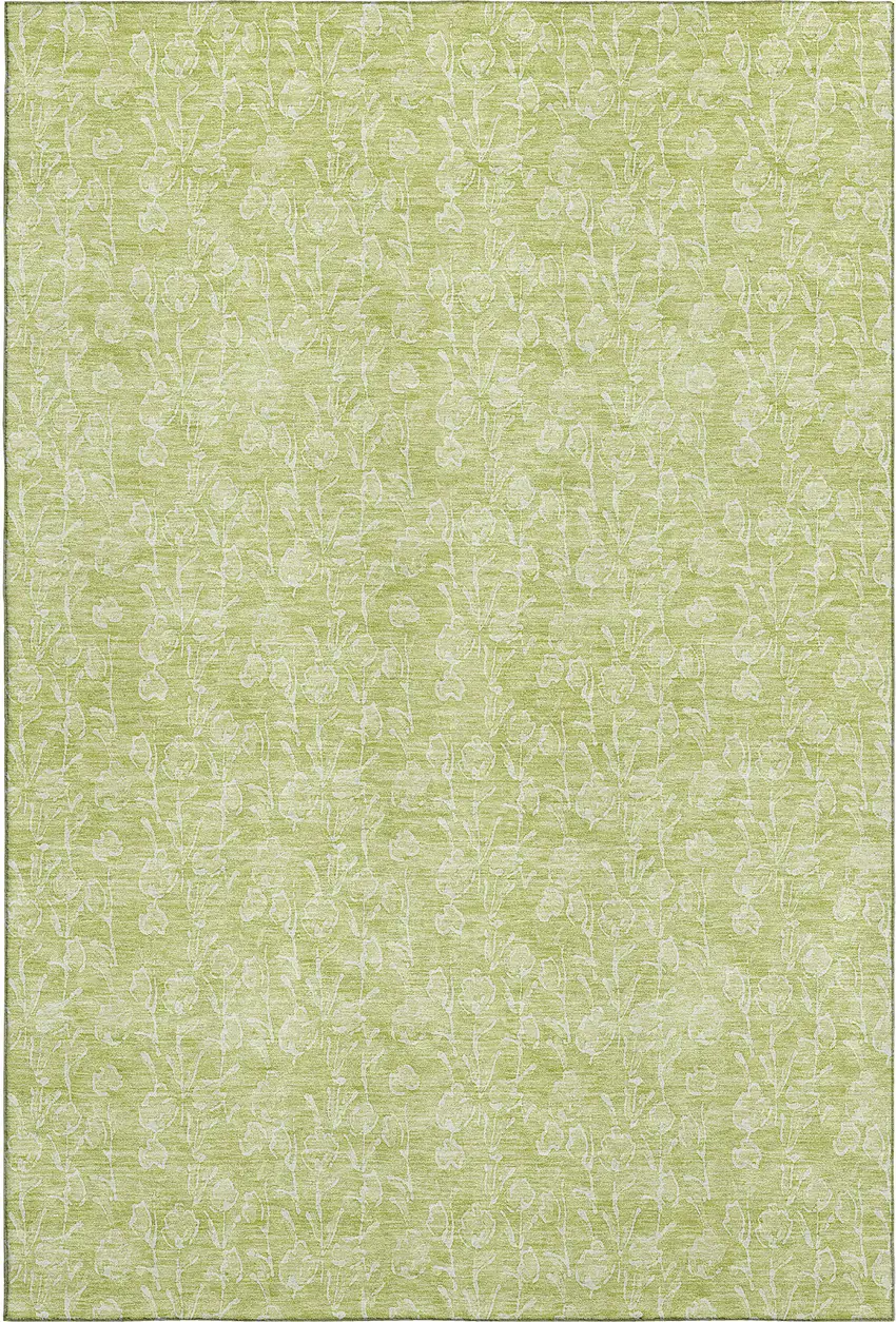 Artichoke Green And Ivory Floral Washable Area Rug With UV Protection Photo 1