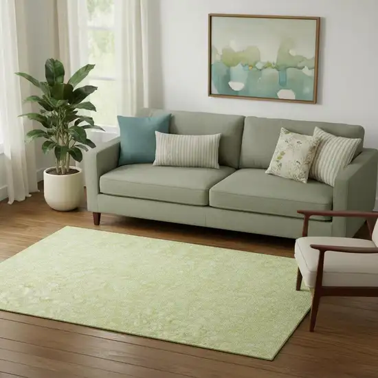 Artichoke Green And Ivory Floral Washable Area Rug With UV Protection Photo 3