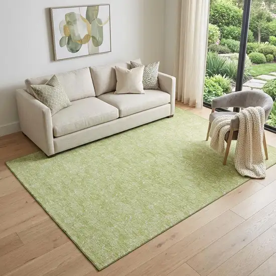 Artichoke Green And Ivory Floral Washable Area Rug With UV Protection Photo 1