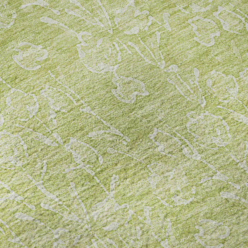 Artichoke Green And Ivory Floral Washable Area Rug With UV Protection Photo 9