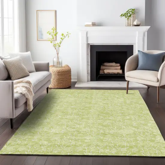 Artichoke Green And Ivory Floral Washable Area Rug With UV Protection Photo 5