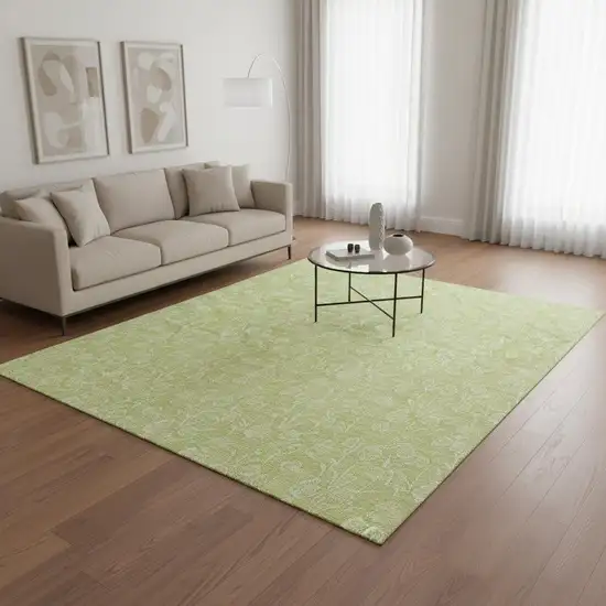 Artichoke Green And Ivory Floral Washable Area Rug With UV Protection Photo 1