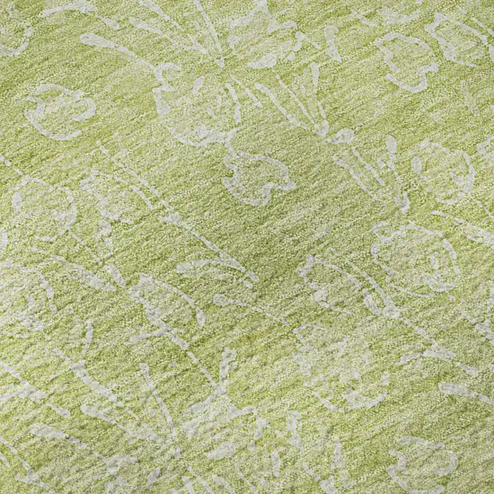 Artichoke Green And Ivory Floral Washable Area Rug With UV Protection Photo 9