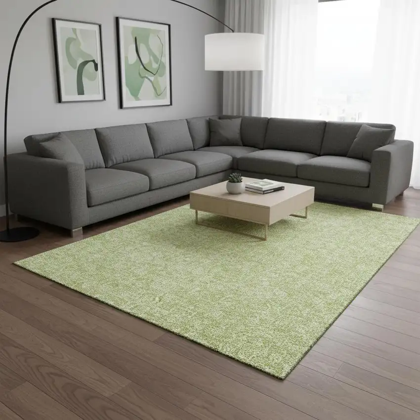 Artichoke Green And Ivory Floral Washable Area Rug With UV Protection Photo 1