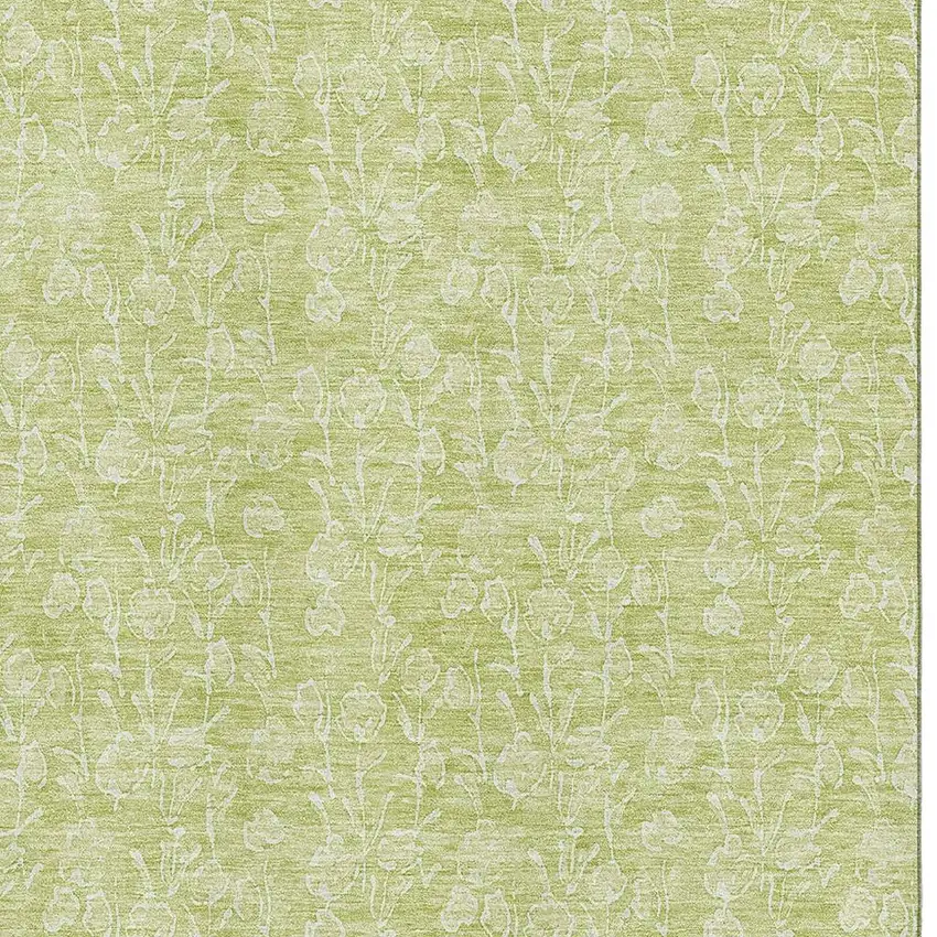 Artichoke Green And Ivory Floral Washable Area Rug With UV Protection Photo 4