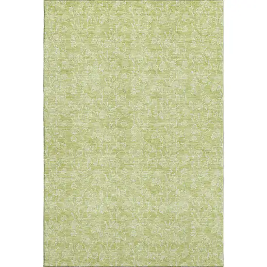 Artichoke Green And Ivory Floral Washable Area Rug With UV Protection Photo 2