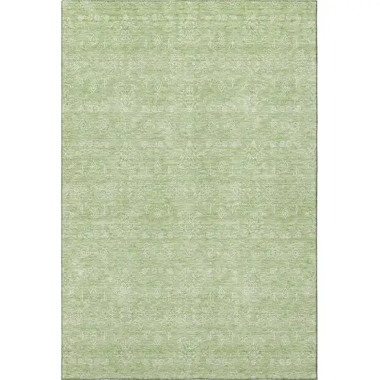 Artichoke Green And Ivory Floral Washable Area Rug With UV Protection Photo 4