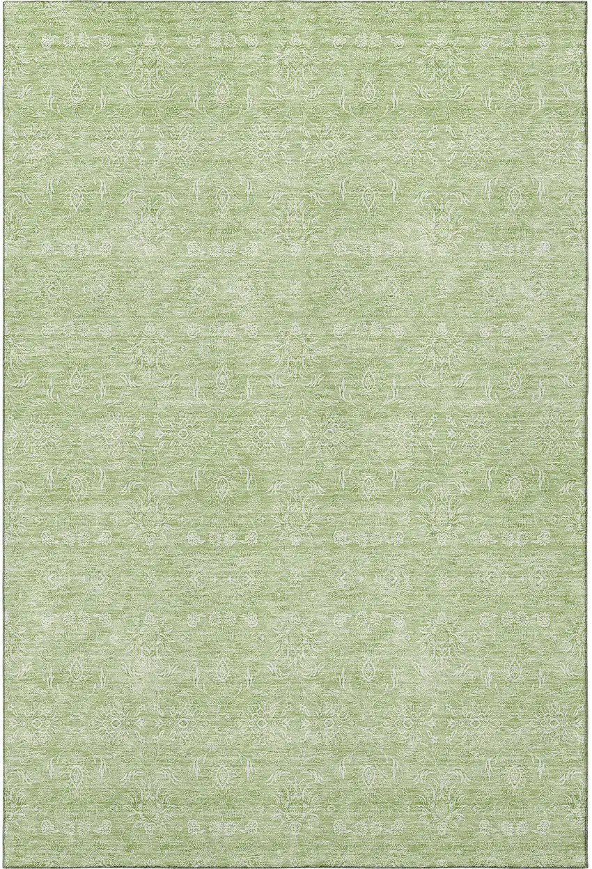 Artichoke Green And Ivory Floral Washable Area Rug With UV Protection Photo 4
