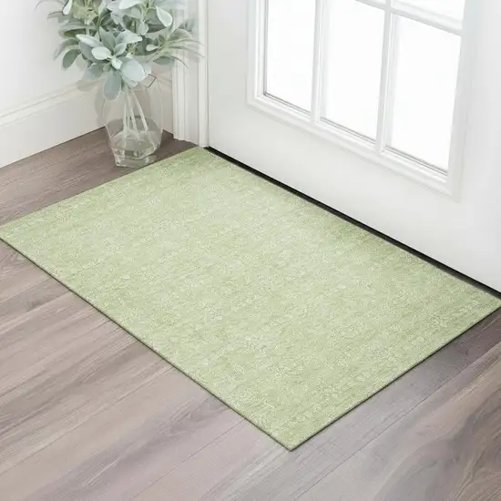 Artichoke Green And Ivory Floral Washable Area Rug With UV Protection Photo 1