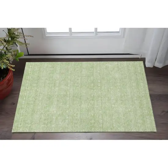Artichoke Green And Ivory Floral Washable Area Rug With UV Protection Photo 1