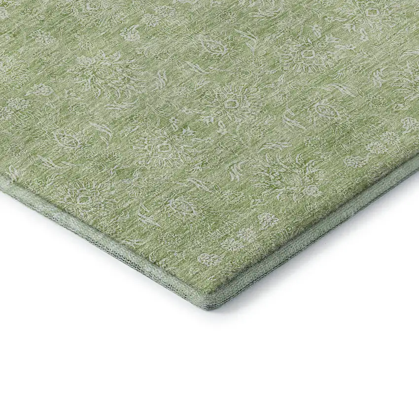 Artichoke Green And Ivory Floral Washable Area Rug With UV Protection Photo 9