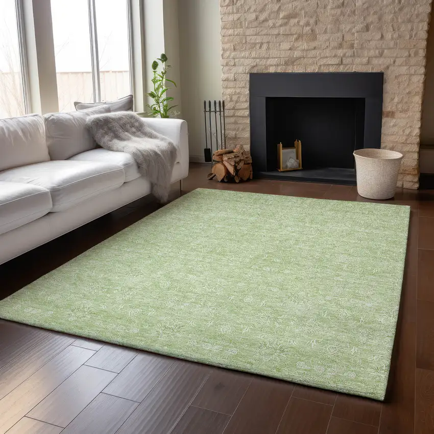 Artichoke Green And Ivory Floral Washable Area Rug With UV Protection Photo 5
