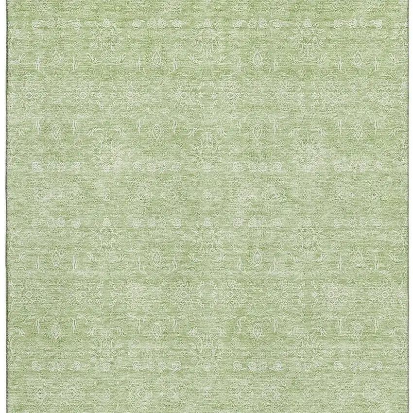 Artichoke Green And Ivory Floral Washable Area Rug With UV Protection Photo 2