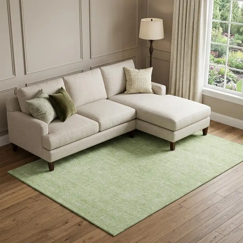 Artichoke Green And Ivory Floral Washable Area Rug With UV Protection Photo 1