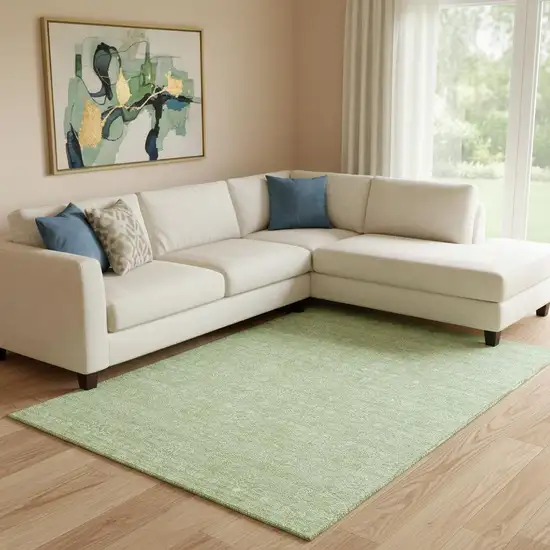 Artichoke Green And Ivory Floral Washable Area Rug With UV Protection Photo 1