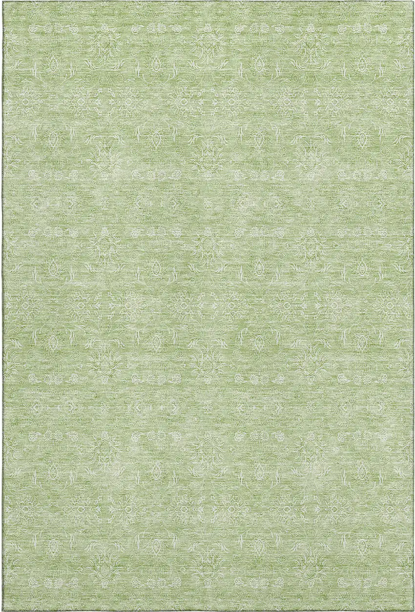 Artichoke Green And Ivory Floral Washable Area Rug With UV Protection Photo 2