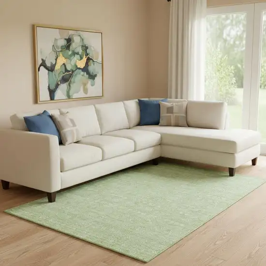 Artichoke Green And Ivory Floral Washable Area Rug With UV Protection Photo 1