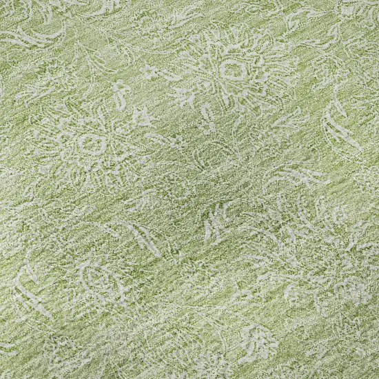 Artichoke Green And Ivory Floral Washable Area Rug With UV Protection Photo 8