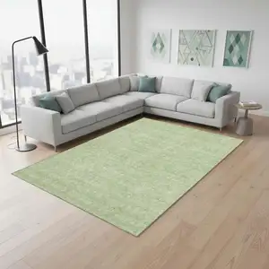 Photo of Artichoke Green And Ivory Floral Washable Area Rug With UV Protection