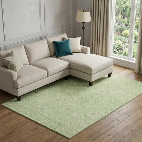 Artichoke Green And Ivory Floral Washable Area Rug With UV Protection Photo 1