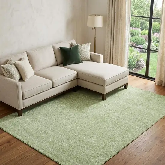 Artichoke Green And Ivory Floral Washable Area Rug With UV Protection Photo 1