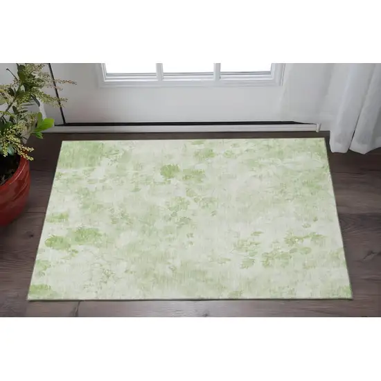 Artichoke Green And Ivory Floral Washable Area Rug With UV Protection Photo 2