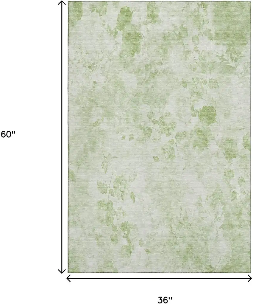 Artichoke Green And Ivory Floral Washable Area Rug With UV Protection Photo 6