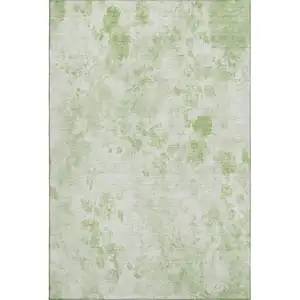 Photo of Artichoke Green And Ivory Floral Washable Area Rug With UV Protection