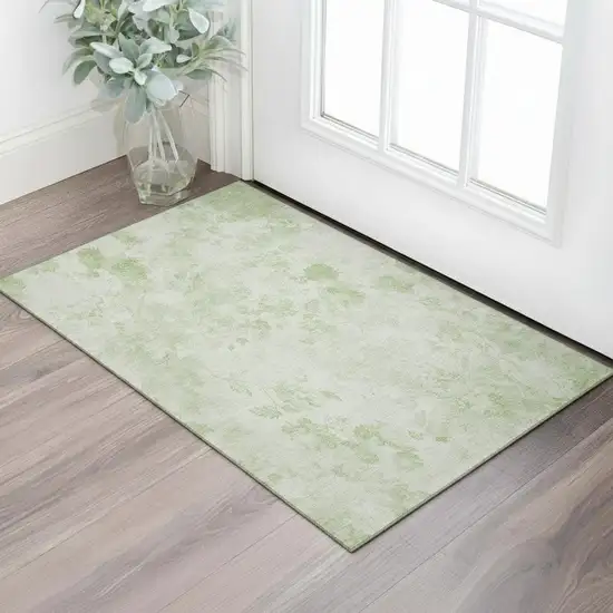 Artichoke Green And Ivory Floral Washable Area Rug With UV Protection Photo 1