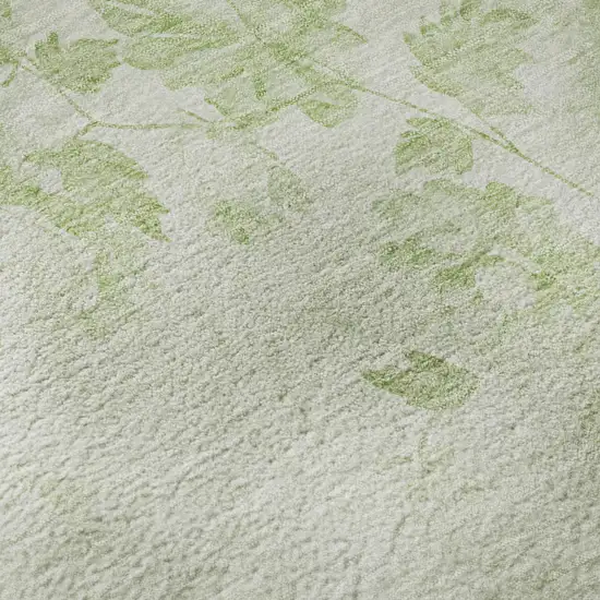 Artichoke Green And Ivory Floral Washable Area Rug With UV Protection Photo 8