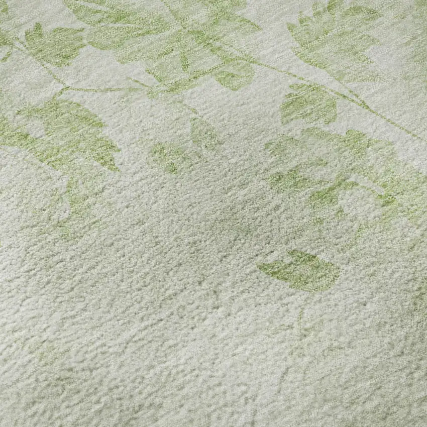 Artichoke Green And Ivory Floral Washable Area Rug With UV Protection Photo 8